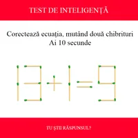 TEST DE INTELIGENȚĂ Corectează ecuația 13+1=9, mutând două chibrituri. Ai 10 secunde - Foto: Colaj Newsweek / mindyourlogic.com