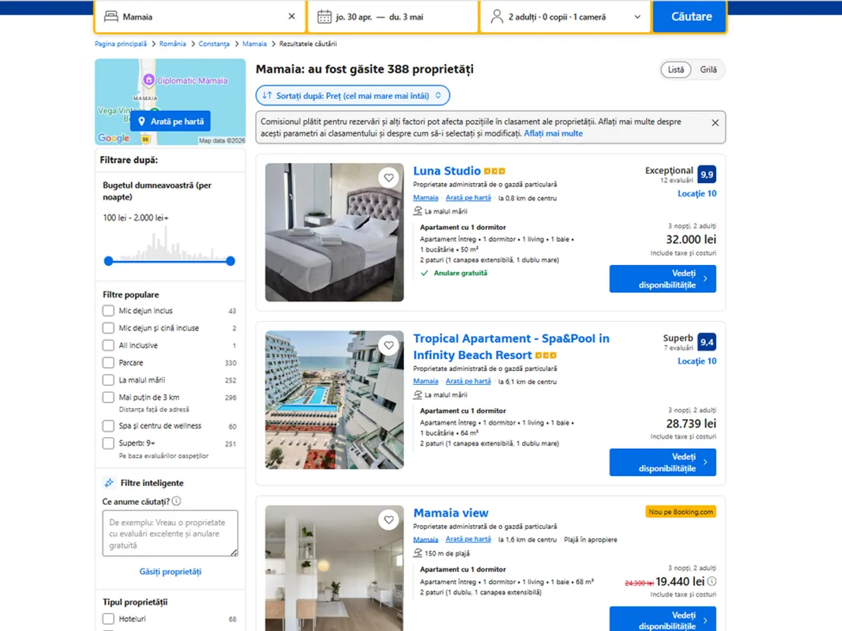 Cele mai scumpe cazări în Mamaia de 1 Mai 2026 - Foto: Booking.com