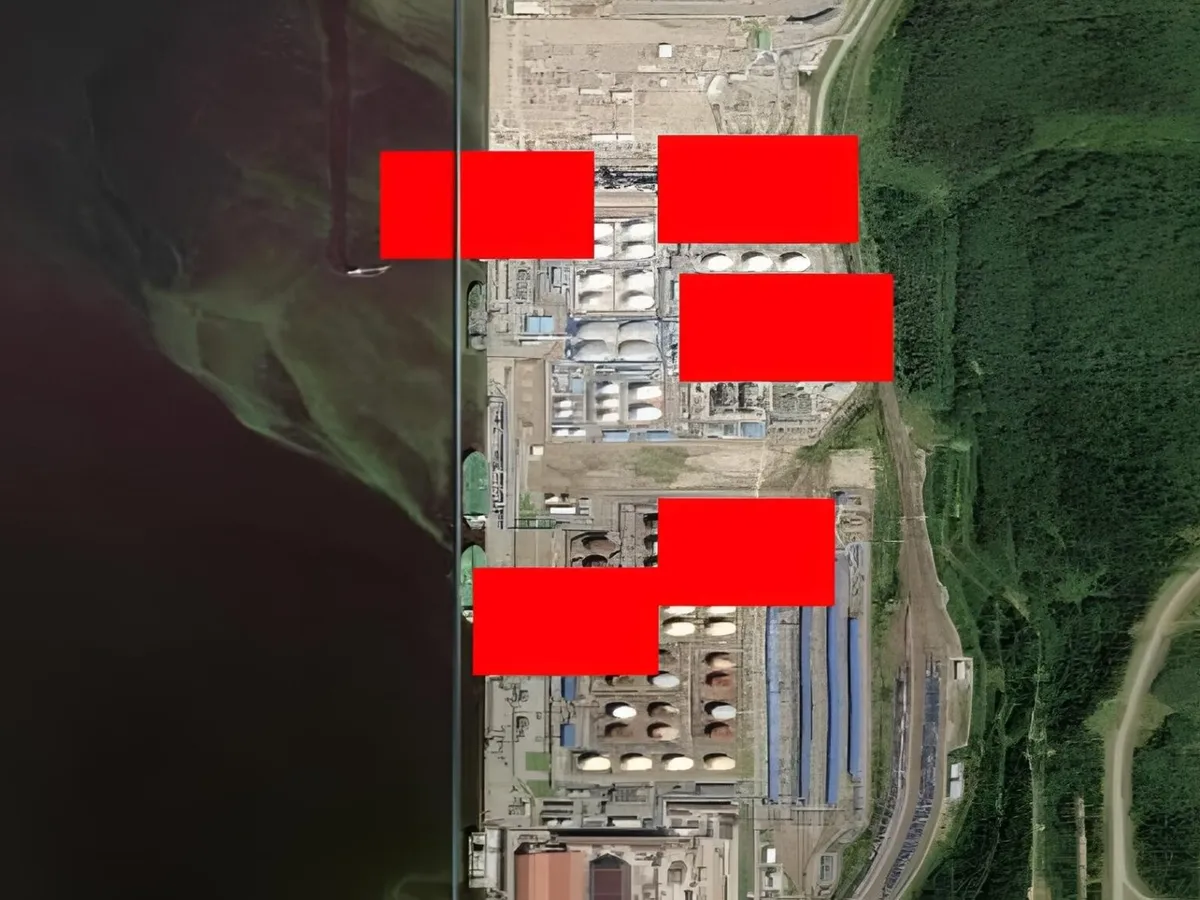 Zonele atacate de Ucraina în portul rusesc Ust-Luga - Foto: Google map (imagine cu rol ilustrativ)