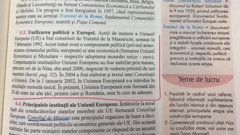 Elevii de liceu învață la Istorie că România NU este în Uniunea Europeană/FOTO: Facebook