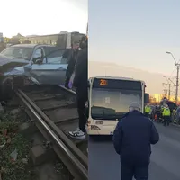 O mașină a zburat pe linia lui 41 și a blocat circulația tramvaielor Foto: facebook