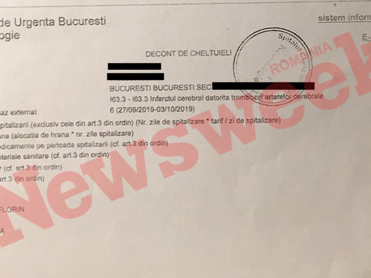Decontul de cheltuieli primit de familia bărbatului internat la Floreasca.