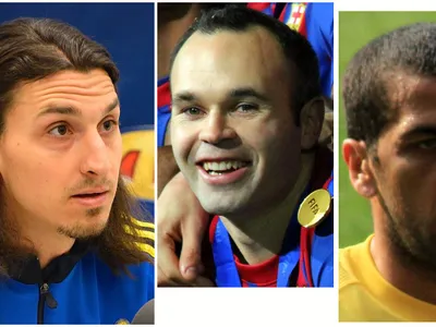 Zlatan Ibrahimovic, Andres Iniesta şi Dani Alves - montaj foto Newsweek: Wikimedia/Frankie Fouganthin/CC BY-SA 3.0, Christopher Johnson/CC BY-SA 2.0, Ronnie Macdonald/CC BY 2.0