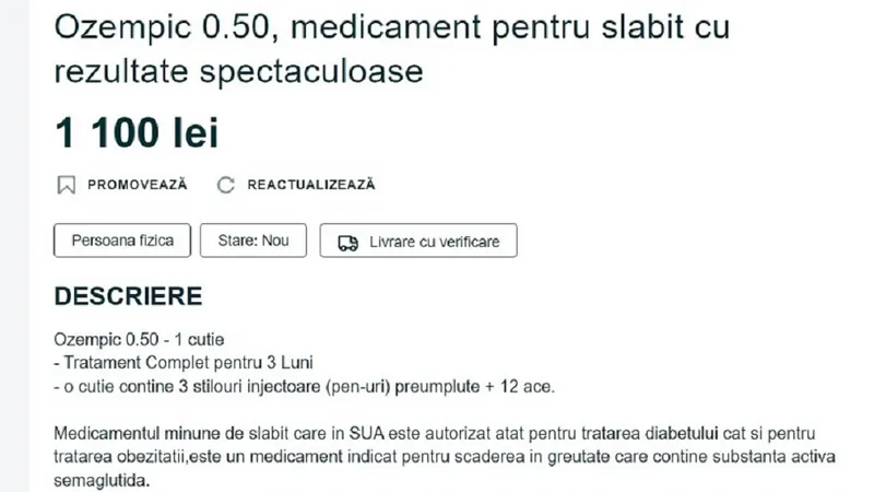 Anunț Ozempic pe OLX Foto: OLX