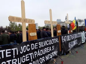 Protest al pădurarilor în Piața Victoriei/FOTO: hotnews.ro