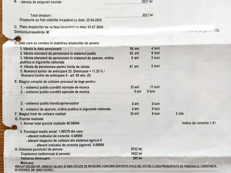 Foto: Decizia de pensionare revizuită cu bonusul primit conform legii