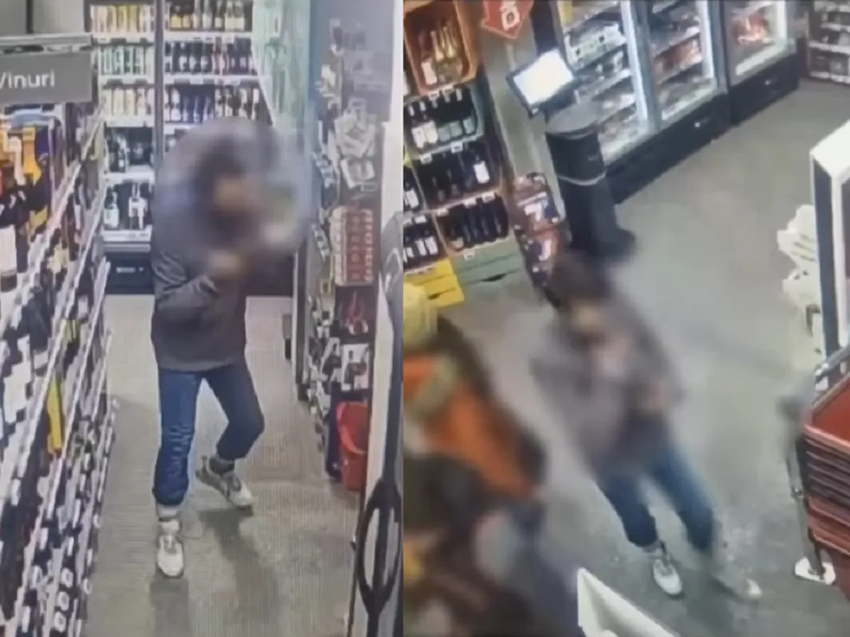 VIDEO. Momentul în care un bărbat fură o sticlă de alcool foarte scumpă. În zonă erau mai mulți clienți