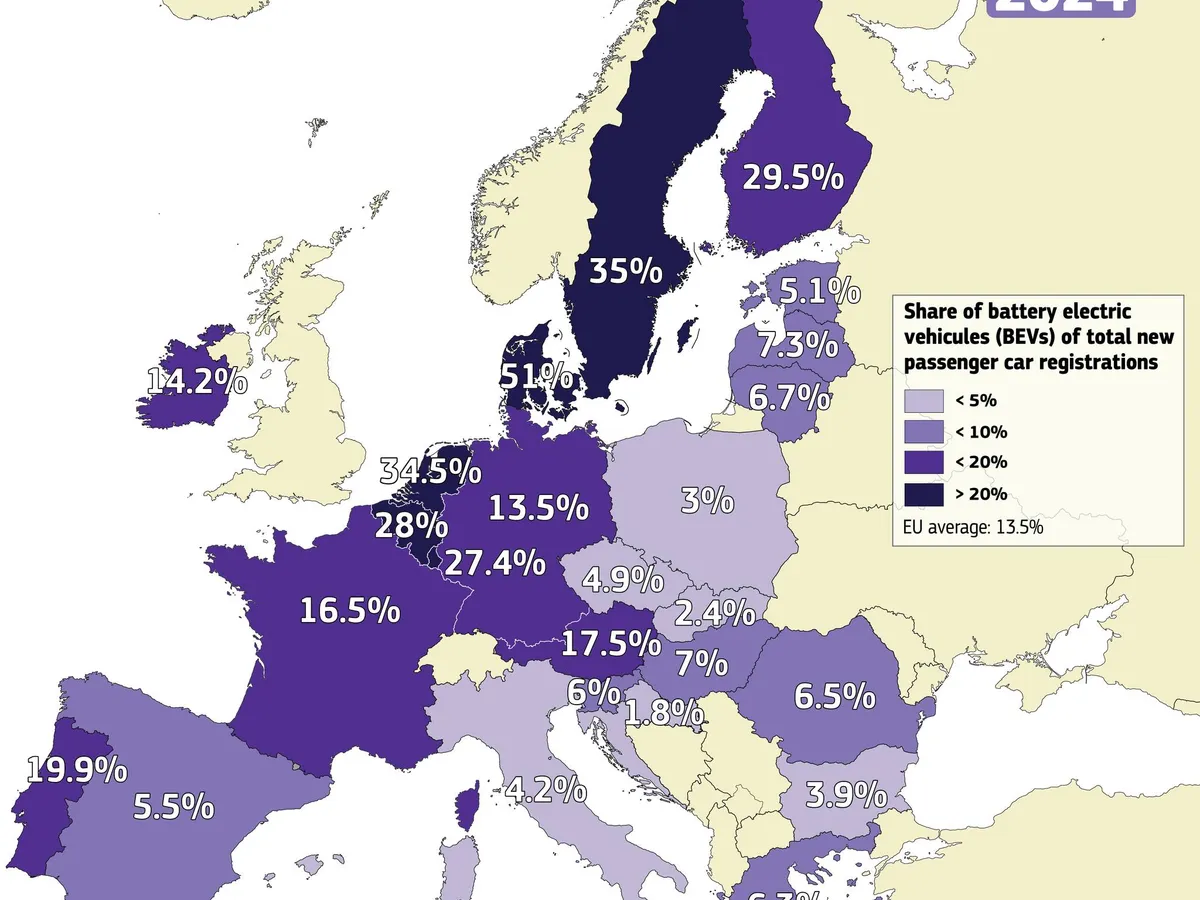 Harta cotelor de piață ale mașinilor electrice în UE - Foto: Eurostat