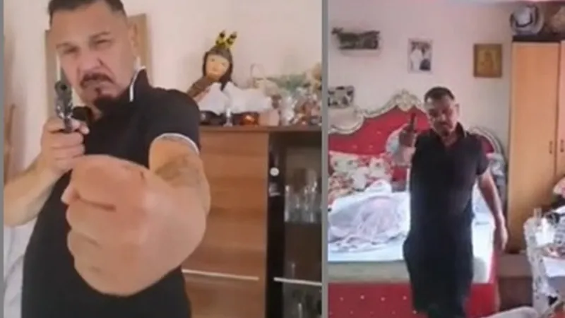 Interlopul găinar Vanghele a fluturat un pistol într-un live Foto: captură Youtube