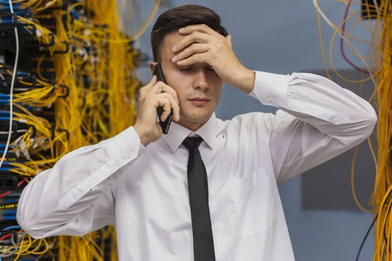 Bărbat stresat încercând să vorbească la telefon - Foto: Freepik/CC0