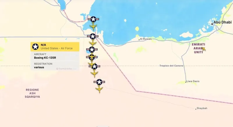 Șase avioane americane de realimentare &icirc;n aer KC-135R ale SUA au decolat din Qatar - Foto: ItaMilRadar