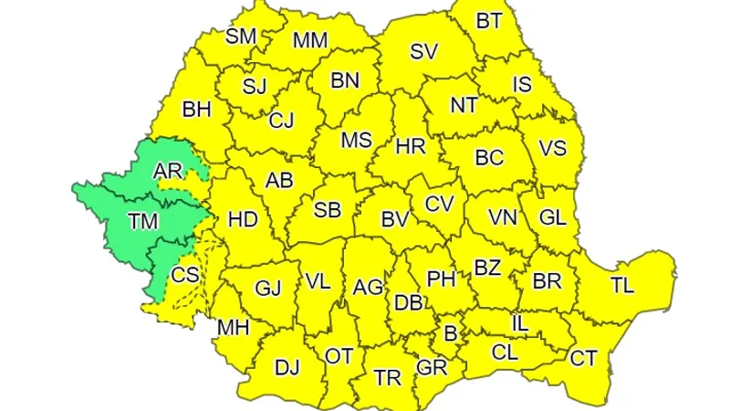 Al doilea cod galben de ploi, valabil de mâine. Sursa: ANM