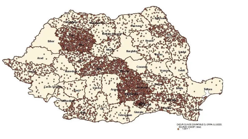 Răspândirea cazurilor de gripă în țară. Date valabile în 23 februarie, din cea mai recentă analiză a CNSCBT.
