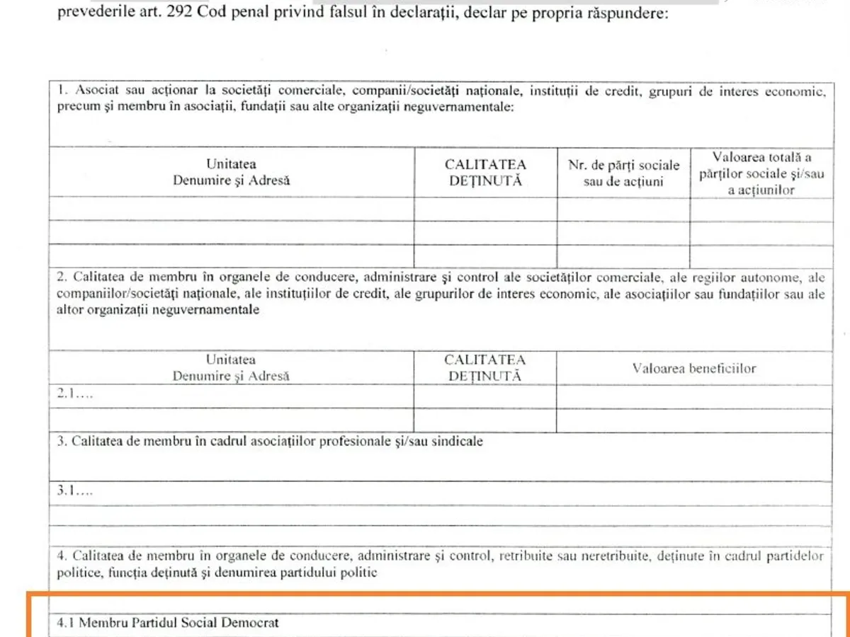 Declarația de interese a lui Florinel Butnaru, din anul 2018, pe site-ul ANI.