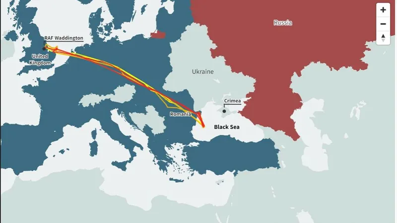 Avioanele de spionaj ale NATO s-au întors în România, vizând ținte în Crimeea - Foto: Flightradar24/geoBoundaries