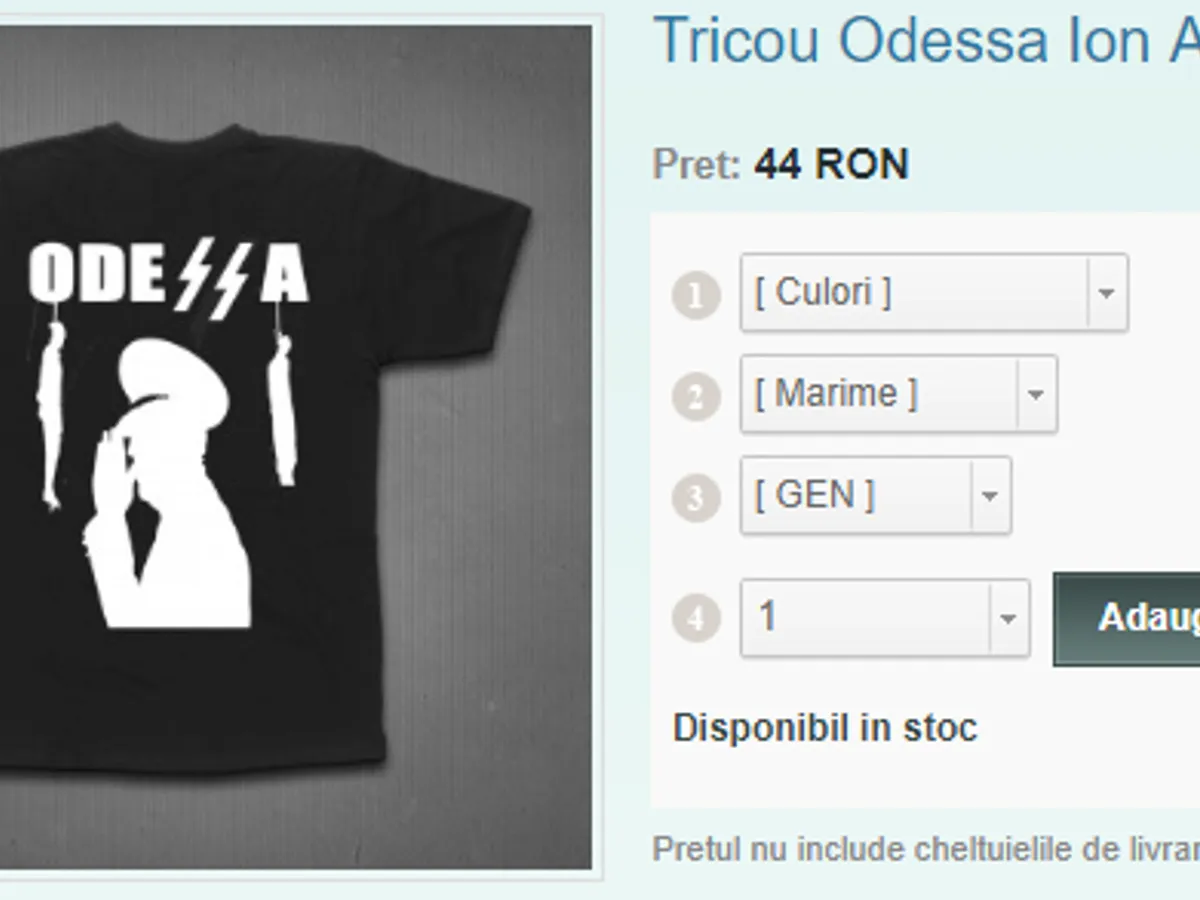 Să porți un masacru pe tricou. Doar 44 de lei. Sursa: Institutul Elie Wiesel