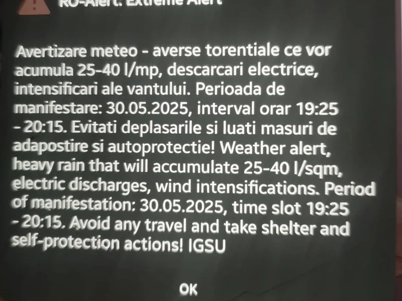 Ro-Alert în Ilfov și Capitală! Pericol extrem: vânt violent, descărcări electrice și averse. Detalii