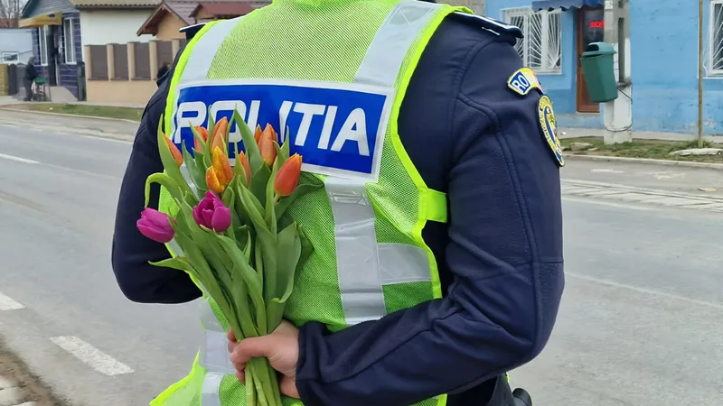 Poliția oferă flori la diverse ocazii - Foto: FB / Poliția Română