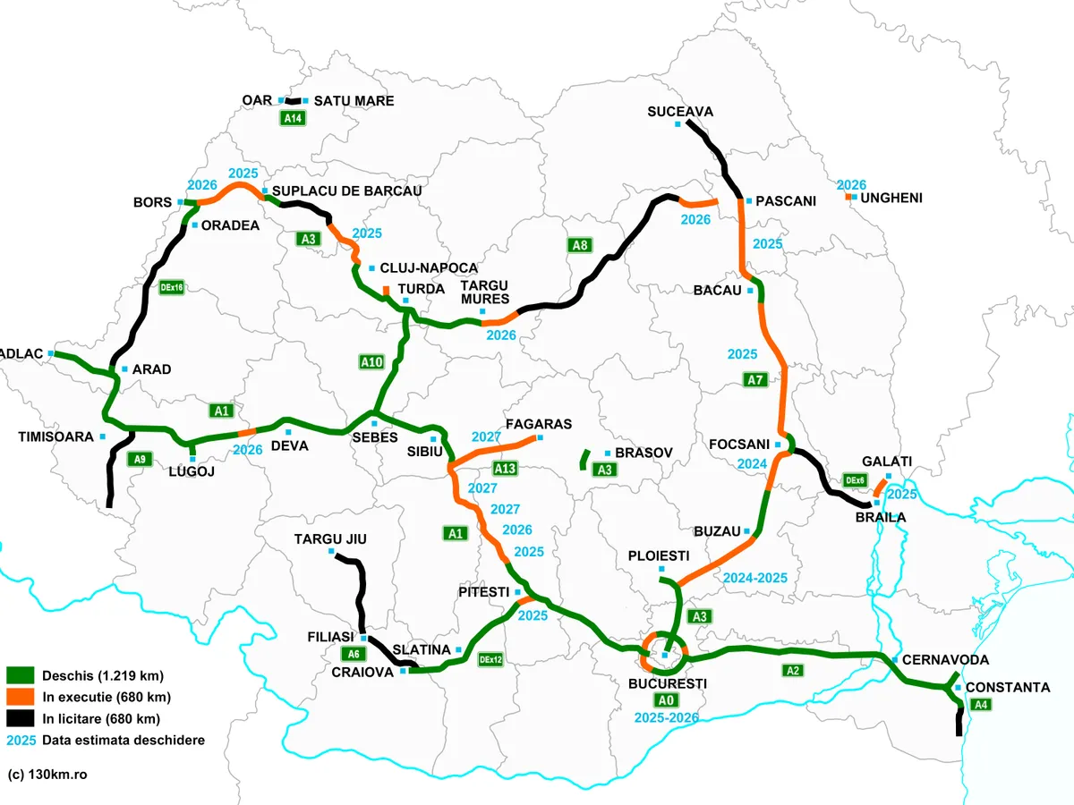 Cum s-a „colorat” harta autostrăzilor din România în 10 ani. Valea Prahovei, marea gaură - Foto: 130km.ro
