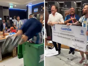 Dezlănțuire în vestiarul Argentinei cu salturi în tomberon. Messi dansează cu 10 mil. $