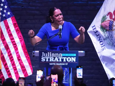 Juliana Stratton, viceguvernatoarea statului Illinois, a câștigat alegerile primare ale Partidului Democrat pentru un loc vacant în Senat Foto: profimediaimages.ro