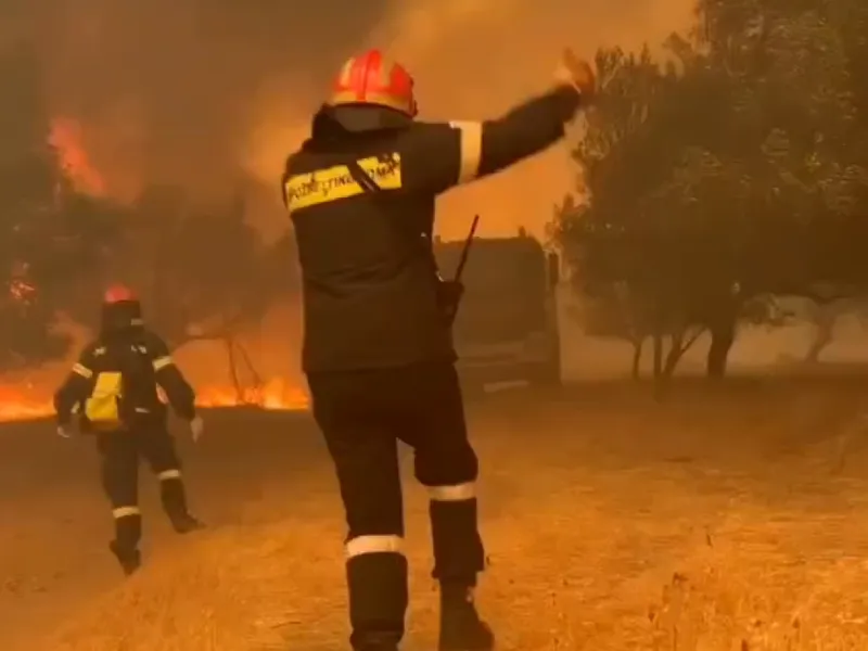 Incendii uriașe în Grecia și Turcia. Zeci de case și mașini și păduri, mistuite de flăcări - Foto: X/ epoxpyrosvestes - Captura foto