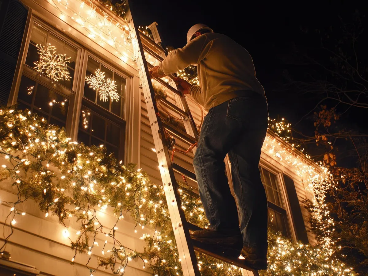 Bărbat care s-a urcat pe casă să instaleze luminițe - Foto: Freepik (Imagine cu rol ilustrativ)