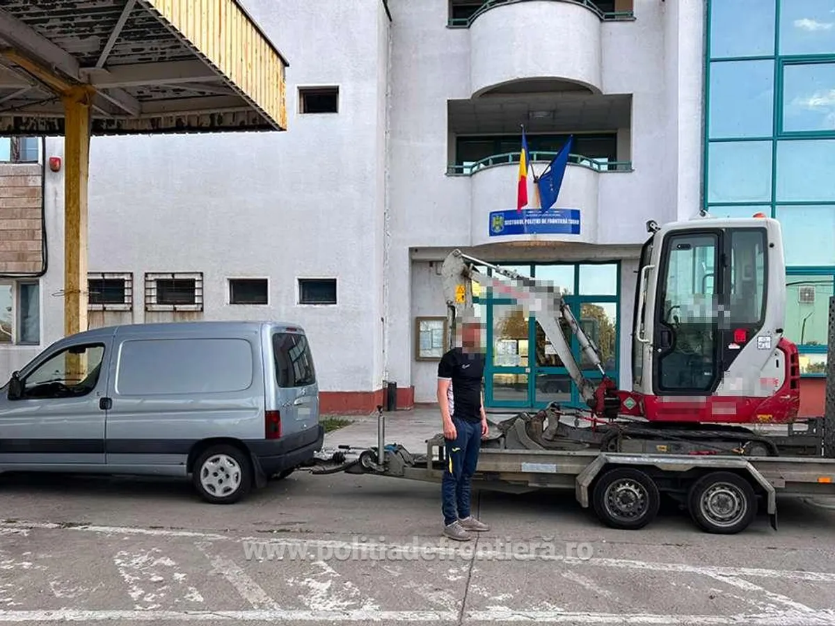 Un excavator şi o remorcă furate din Belgia, găsite în trafic la Pecica
