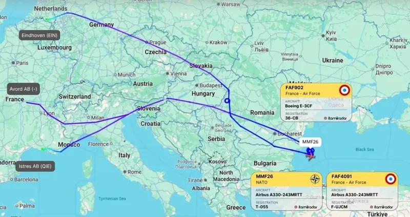 Operațiuni NATO deasupra Rom&acirc;niei, la Marea Neagră, două zile consecutiv - Foto: ItaMilRadar