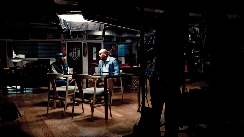 RĂSPUNZÂND CHEMĂRII Lee, vorbind cu Kevin Powell, la sediul său de producție, plin de obiecte emblematice. Lee a fost influențat de Malcolm X în tinerețe și și-a făcut un scop în viață din a spune poveștile negrilor americani prin film