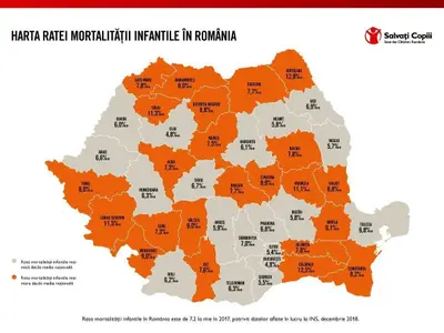 Harta mortalității infantile. Sursa: Salvați Copiii