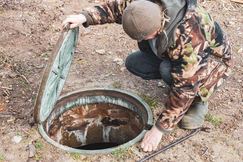 Un bărbat a deschis trapa fosei septice pentru a verifica nivelul scurgerii de canalizare - Foto: Profimedia Images (Imagine cu rol ilustrativ)