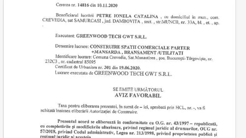 Primarul din Crevedia și-a autorizat soția să construaiscă un spațiu comercial lipit de un GPL - Foto: Facebook / Crevedia Visează