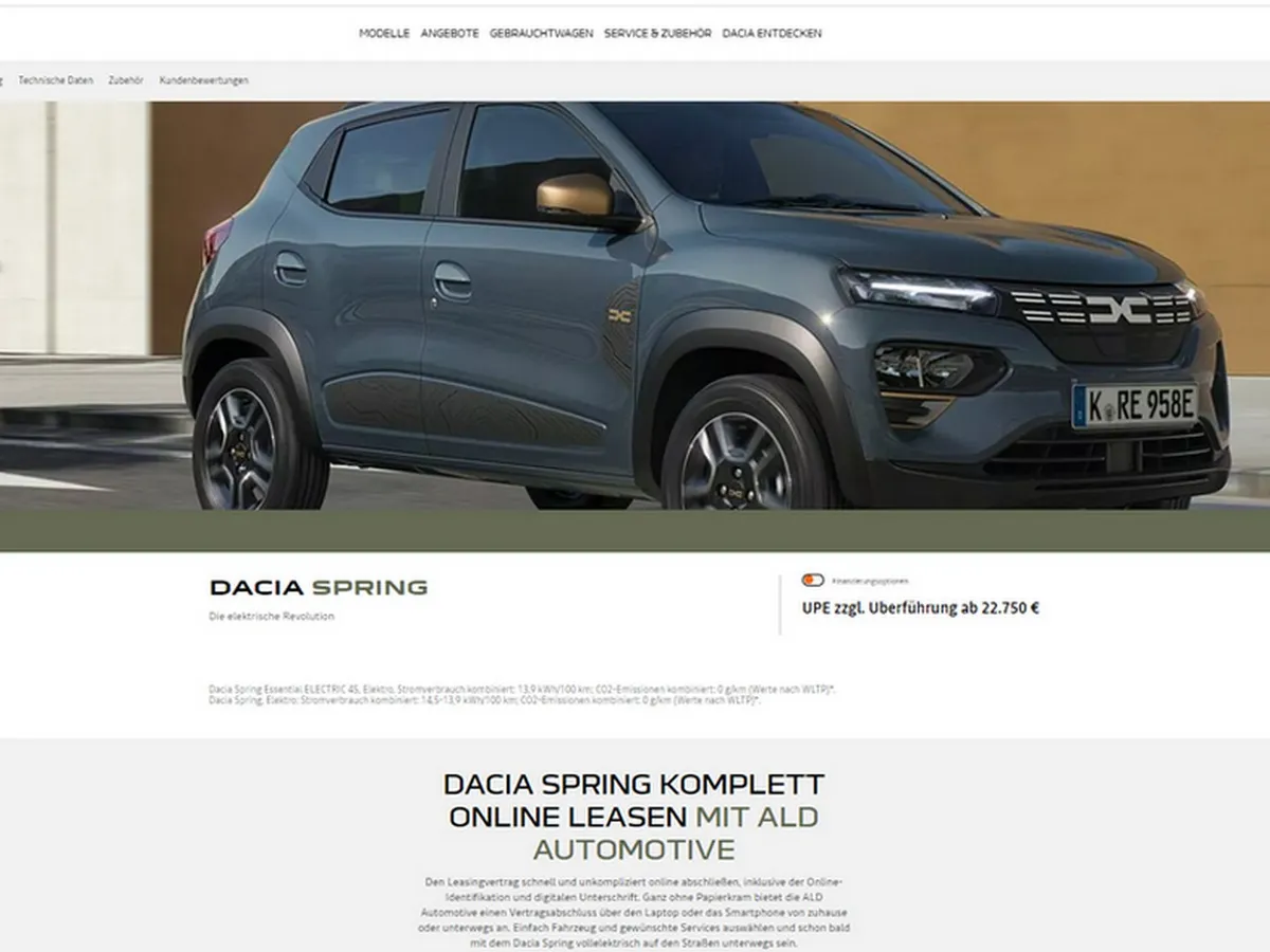 Dacia Spring costă 20.800 € în România, 22.750 € în Germania, 21.450 € în Italia. În China, 7.900 € - Foto: captură ecran