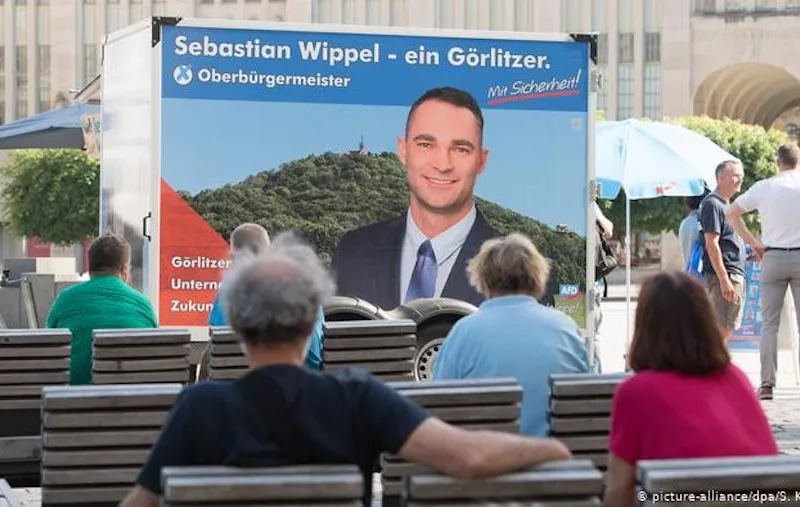 Afiș electoral la Görlitz al candidatului AfD la Primărie, Sebastian Wippel