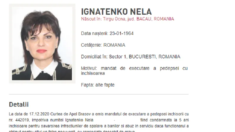 Ignatenko a fost dată în urmărire/FOTO: IGPR