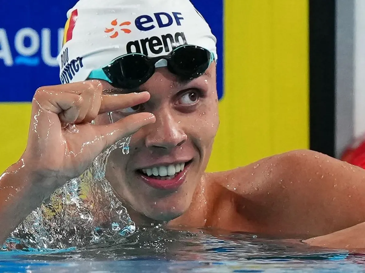 Campionul român David Popovici, imediat după câştigarea cursei de 100 m liber - Foto: Profimedia Images