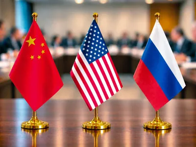 Drapele China, SUA și Rusia - Foto: Profimedia images - Caracter ilustrativ
