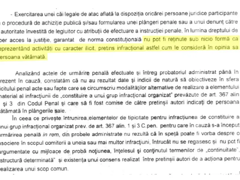 Fragment din Ordonanța de clasare.