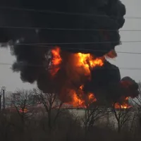 Un depozit de combustibil a fost distrus de o racheta rusă în centrul-estul Ucrainei/FOTO: dailymail