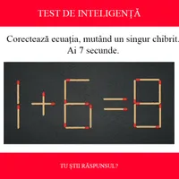 TEST DE INTELIGENȚĂ Corectează ecuația 1+6=8, mutând un singur chibrit. Ai doar 7 secunde să rezolvi - Foto: Colaj Newsweek / Youtube - MindYourOpinion