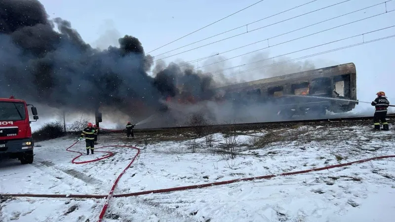 Tren în flăcări pe calea ferată. 70 de pasageri, puși în pericol. Ce spune CFR - Foto: ISU Olt