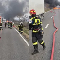 Accident cu două cisterne, în Dâmbovița. Una a luat foc. Este risc de explozie - Foto: ISU- DB