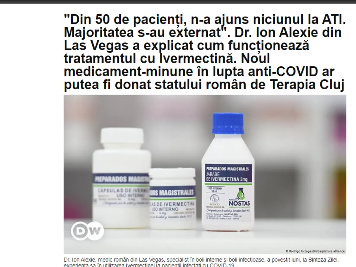 Active News nu putea rata promovarea Ivermectinei ca alternativă la vaccin. Captură foto site ActiveNews
