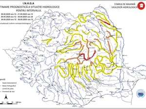 Avertizare hidrologică. Cod roșu de inundații pe râurile din Moldova şi Transilvania - FOTO  Institutul Naţional de Hidrologie şi Gospodărire a Apelor
