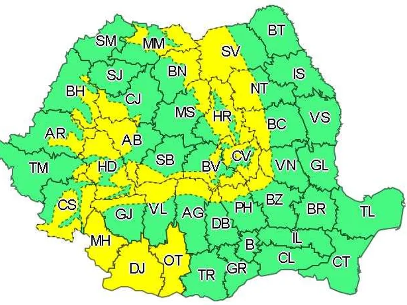 Avertizare în mai multe județe montane și din Oltenia. FOTO: ANMH