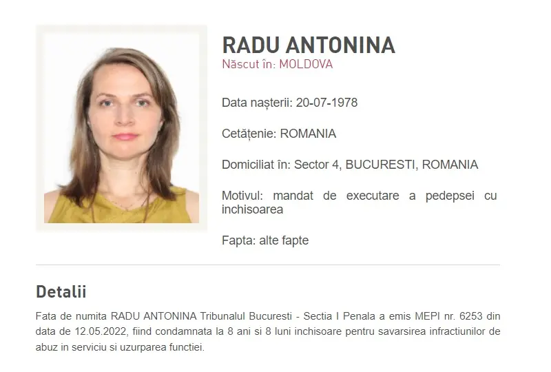 Antonina Radu, condamnata in dosarul Colectiv, a fugit din tara / FOTO: politiaromana.ro