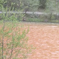 Poluare cu ape de mină, provenite de la fosta mină Isipoaia, pe Bistrița - Foto: Facebook/Cuhar Luciea