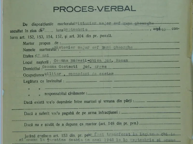 Mărturia unui plutonier despre ordinele date de șefii Jandarmeriei. Sursă document: Institutul Elie Wiesel