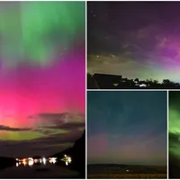 Spectacol pe cerul din Baia Mare. Aurora boreală și-a făcut apariția din nou Foto: colaj captură video Observator